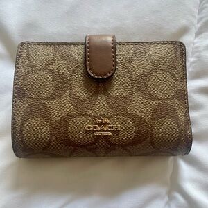 Coach Brown Signature Canvas Snap Wallet